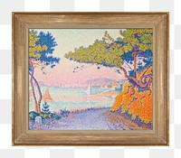 Wooden photo frame png, with Paul Signac's famous painting on transparent background. Remixed by rawpixel.