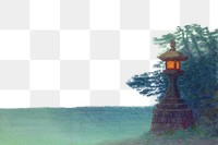 PNG Japanese stone lantern, vintage lake border by Yoshihiko Ito, transparent background. Remixed by rawpixel.