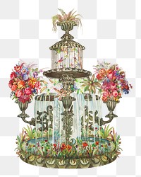 Conservatory Fountain png, vintage garden illustration by Perkins Harnly and Nicholas Zupa, transparent background. Remixed by rawpixel.