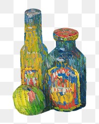 Bottles and Fruit png still life, vintage illustration by Alexej von Jawlensky., transparent background. Remixed by rawpixel.