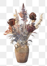 PNG Clay vase tulips, vintage flower illustration by Karl Schou, transparent background. Remixed by rawpixel.