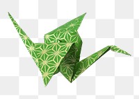 Green origami crane png, transparent background. Remixed by rawpixel.