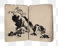 Nature drawing png on vintage book, transparent background. Remixed by rawpixel.