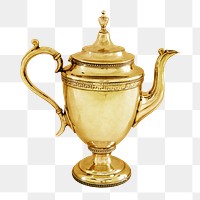 Gold teapot png, vintage kitchenware image, transparent background. Remixed by rawpixel.