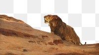 Png Lions in the Desert, vintage animal illustration by Henry Ossawa Tanner on transparent background. Remixed by rawpixel.