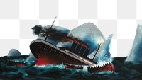 Sinking ship png, vintage illustration, transparent background. Remixed by rawpixel.