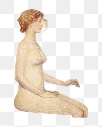 Nude woman sitting png, vintage illustration by Frederick Childe Hassam, transparent background. Remixed by rawpixel.