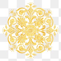 Gold ornate flower png emblem, transparent background. Remixed by rawpixel.