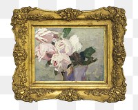 Gold picture png frame, with Ludovít Pitthordt's rose painting on transparent background. Remixed by rawpixel.