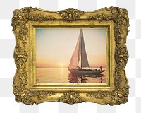 Gold picture png frame, with Greetings from Florida's painting on transparent background. Remixed by rawpixel.