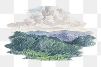 PNG Mountain landscape, vintage nature illustration by Friedrich Carl von Scheidlin, transparent background. Remixed by rawpixel.