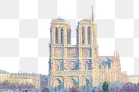 The Quai Saint-Michel png Notre-Dame, vintage building illustration by Maximilien Luce, transparent background. Remixed by rawpixel.