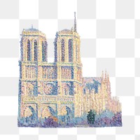 The Quai Saint-Michel png Notre-Dame, vintage building illustration by Maximilien Luce, transparent background. Remixed by rawpixel.