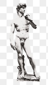 Greek God png marble statue by Michelangelo Buonarroti, transparent background. Remixed by rawpixel.