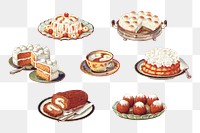 Vintage delicious desserts png illustration, transparent background. Remixed by rawpixel.