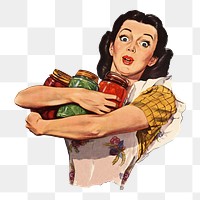 Woman png holding jam jars, vintage illustration by Dick Williams on transparent background. Remixed by rawpixel.