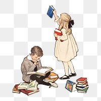 Children's book week png, vintage illustration by Jessie Willcox Smith on transparent background. Remixed by rawpixel.