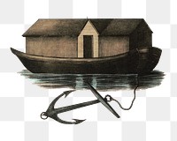 Vintage house boat png, vehicle illustration, transparent background. Remixed by rawpixel.