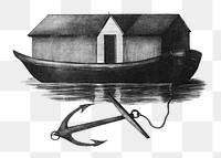 Vintage house boat png, vehicle illustration, transparent background. Remixed by rawpixel.