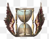 Winged hourglass png, vintage object illustration on transparent background. Remixed by rawpixel.