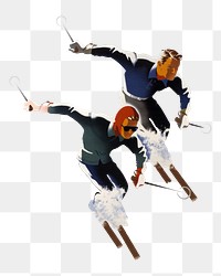 Vintage ski png, sport illustration by Joseph Binder on transparent background. Remixed by rawpixel.