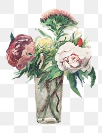 Flowers in a vase png, vintage illustration by Zacharie Astruc, transparent background. Remixed by rawpixel.