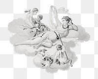 Goddess png cherubs on the cloud, greyscale illustration on transparent background. Remixed by rawpixel.