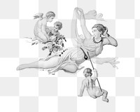 Goddess png cherubs, greyscale illustration on transparent background. Remixed by rawpixel.