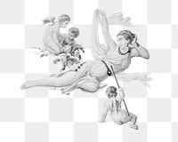 Goddess png cherubs, greyscale illustration on transparent background. Remixed by rawpixel.