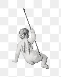 Cherub png holding a stick illustration on transparent background. Remixed by rawpixel.