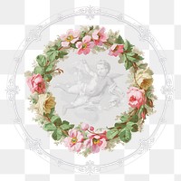 Ceiling medallion png, vintage flying cupid illustration, transparent background. Remixed by rawpixel.