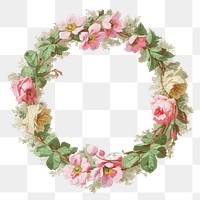 Flower wreath frame png, vintage botanical illustration, transparent background. Remixed by rawpixel.