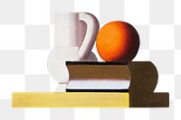 Png Arrangement with white jug, orange and book, still life by Vilhelm Lundstrom on transparent background. Remixed by rawpixel.