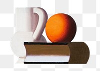 Png Arrangement with white jug, orange and book, still life by Vilhelm Lundstrom on transparent background. Remixed by rawpixel.