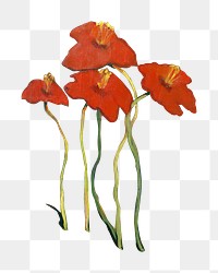 Red vintage png flowers illustration by Zolo Palugyay, transparent background. Remixed by rawpixel.