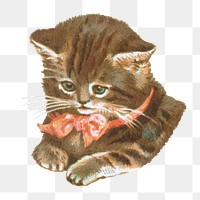 Cute little kitten png, vintage cat illustration, transparent background. Remixed by rawpixel.