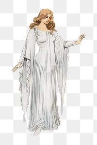 Vintage woman png wearing nightgown character, transparent background. Remixed by rawpixel. 