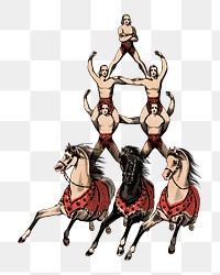 PNG vintage acrobats on three horses, transparent background. Remixed by rawpixel. 