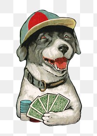 PNG vintage dog playing card game, transparent background. Remixed by rawpixel. 