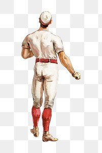 Vintage baseball player png sport, transparent background. Remixed by rawpixel. 