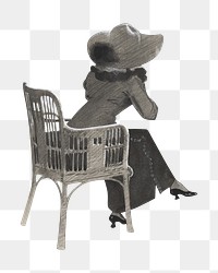 Vintage woman png sitting on armchair, transparent background. Remixed by rawpixel. 