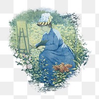 Vintage woman png painting in garden, transparent background. Remixed by rawpixel. 