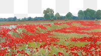 Vintage red flower field border, transparent background. Remixed by rawpixel. 