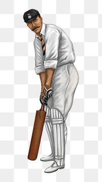 Vintage cricket player png man, transparent background. Remixed by rawpixel. 