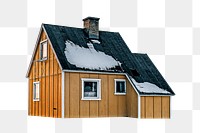 PNG Yellow house in winter, transparent background