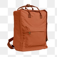 Square backpack png brick orange color, transparent background