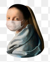 Png Vermeer's young woman wearing a face mask, vintage illustration, transparent background. Remixed by rawpixel.