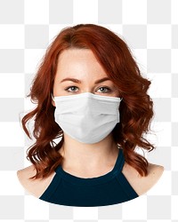 Png red haired woman wearing mask, transparent background