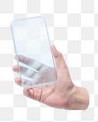 PNG Hand holding smartphone case, collage element, transparent background