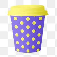 Coffee cup png yellow polka dot, transparent background